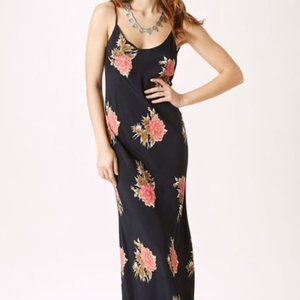 Blue Life Black and Pink Floral Low Back Maxi Dress